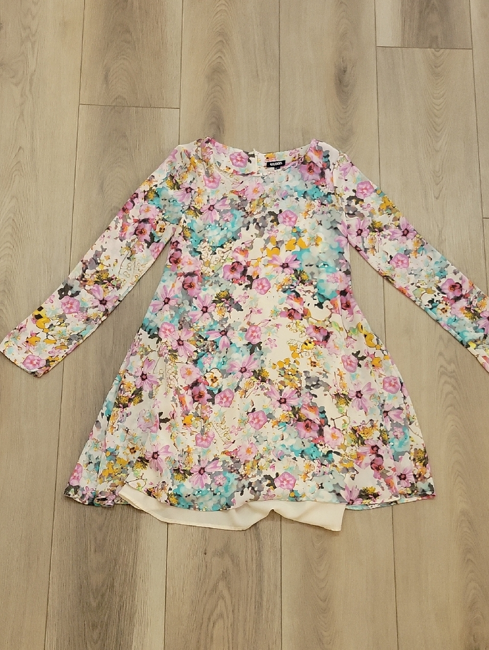 Tildon Floral Long-Sleeve A-Line Dress - Pink, Aqua, Yellow, Cream